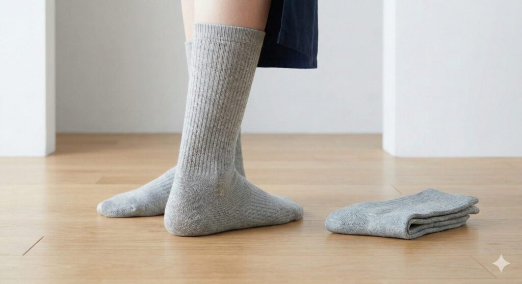 無印良品の靴下の脱げないを実現した足なり直角