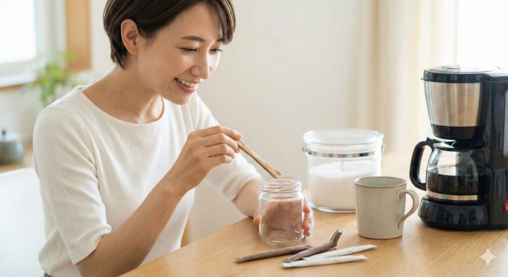 グラニュー糖がない場合はコーヒー用砂糖のスティックタイプで代用